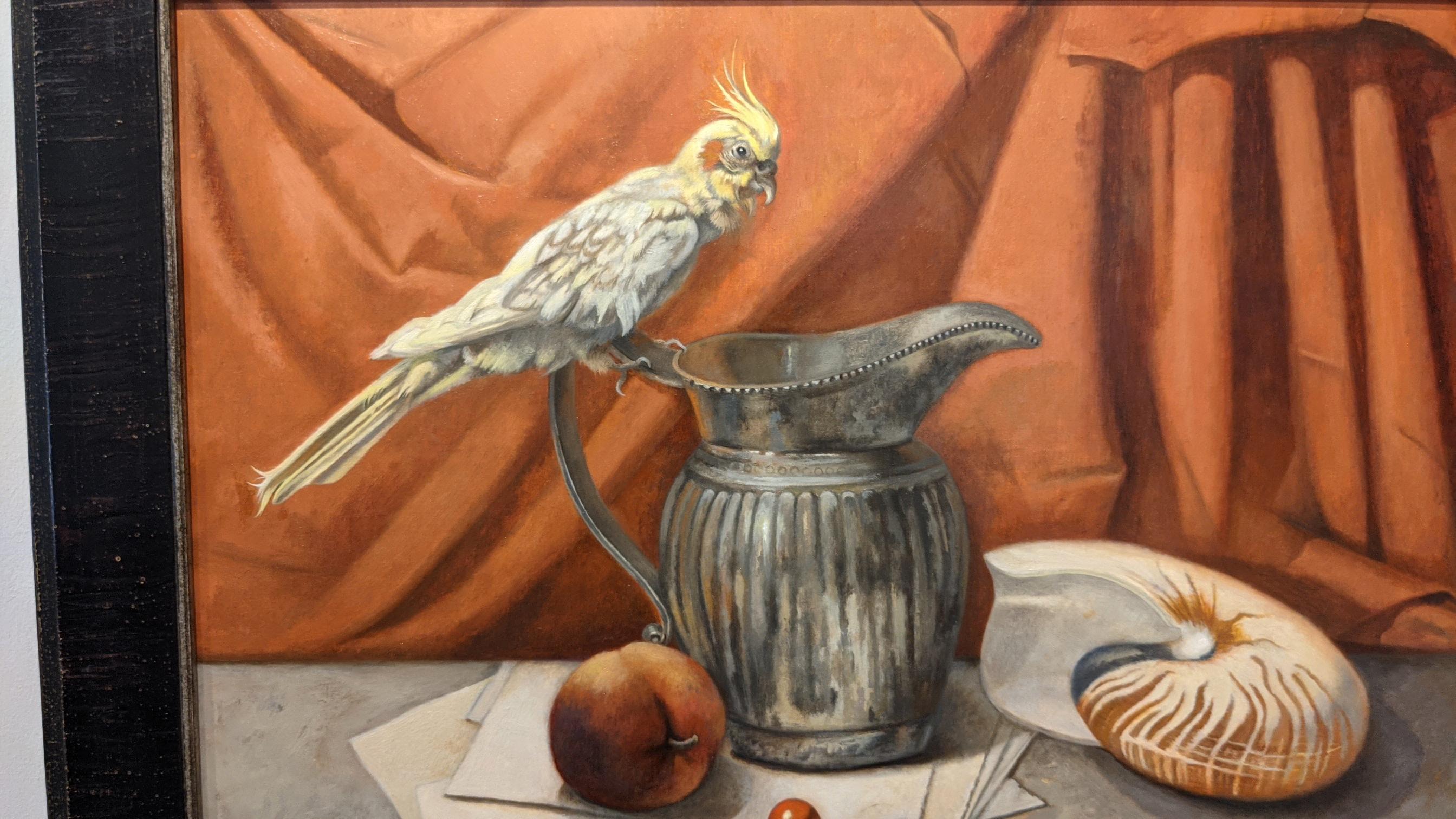 Stillleben mit Cockatiel und Nautilus  (Amerikanischer Realismus), Painting, von Sandy Freckleton Gagon