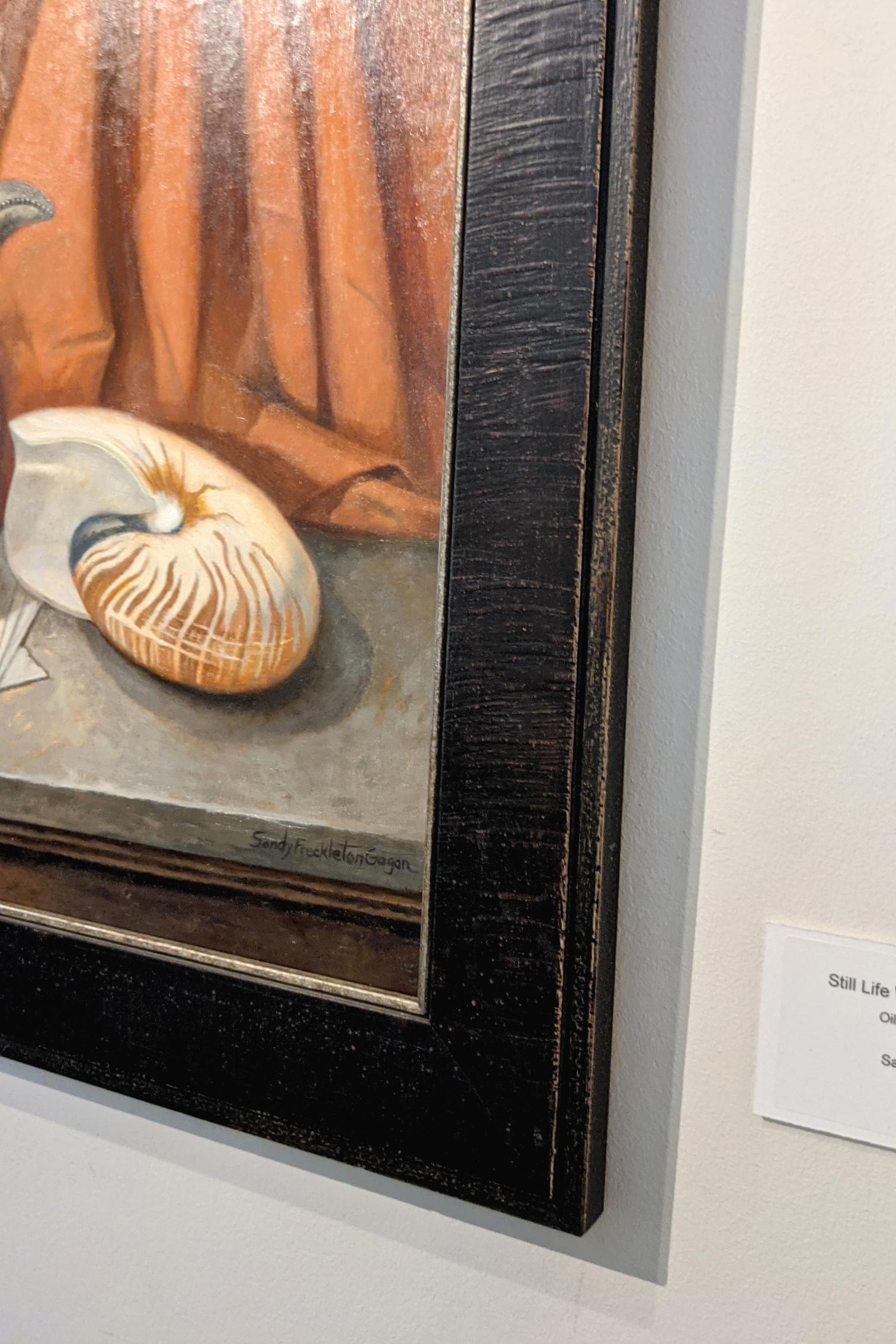 Still Life With Cockatiel and Nautilus  - American Realist Painting by Sandy Freckleton Gagon