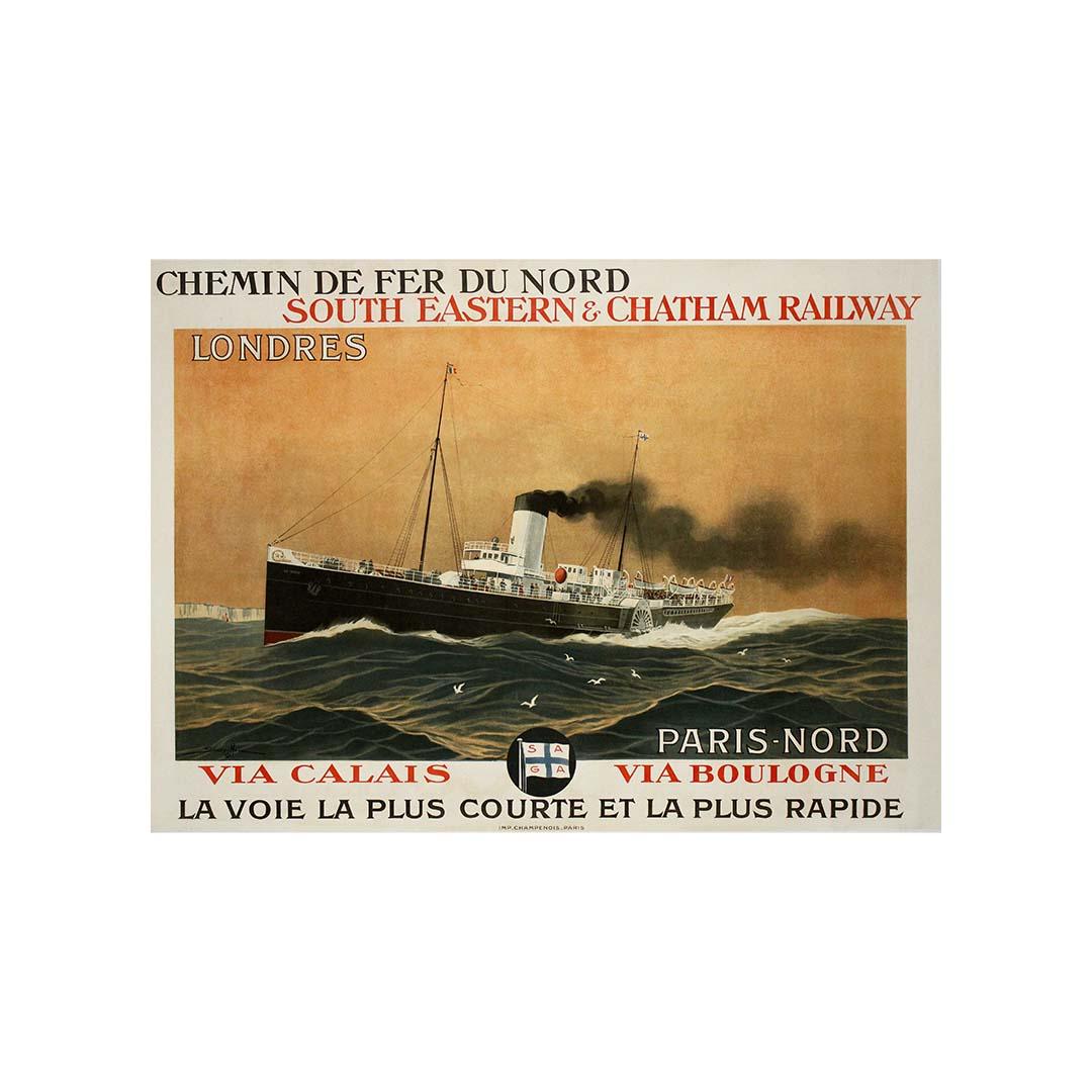 CIRCA 1920 Reiseplakat von Sandy Hook - South Eastern & Chatam Railway - Paris im Angebot 2