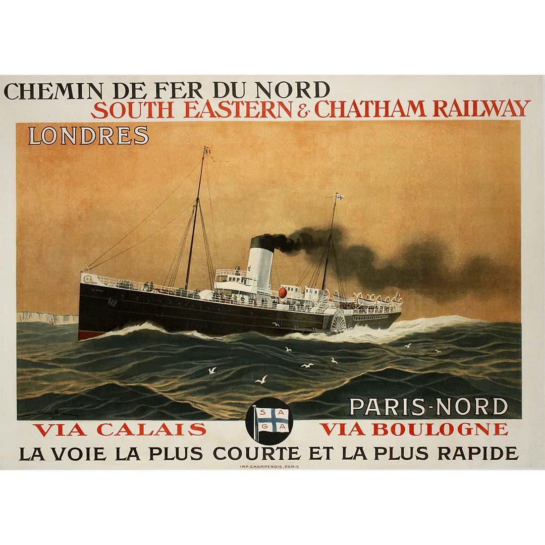 CIRCA 1920 Reiseplakat von Sandy Hook - South Eastern & Chatam Railway - Paris – Print von Sandy Hook (Georges Taboureau)