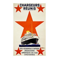 Circa 1930 Art Deco original poster of Sandy-Hook - Chargeurs Réunis