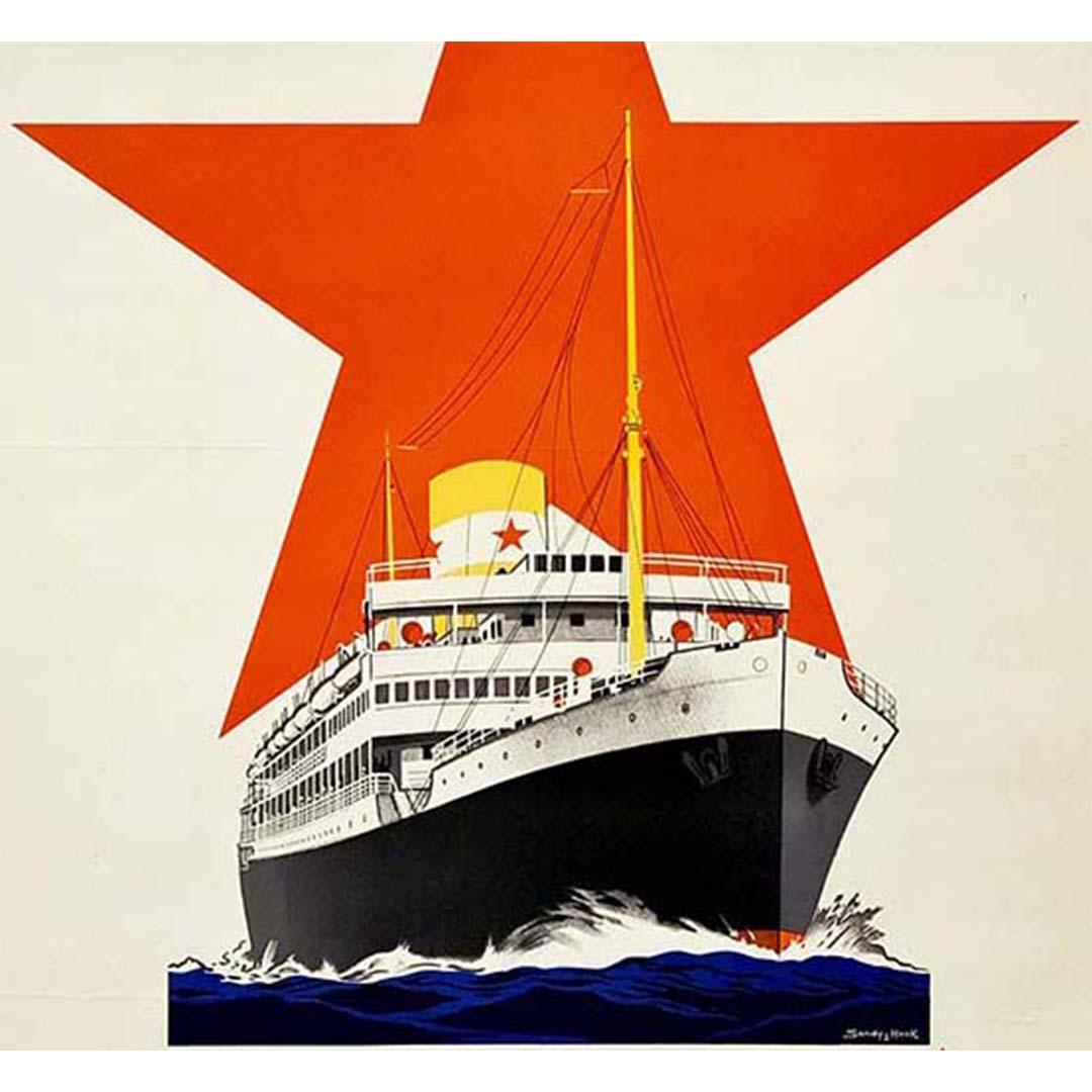 Beautiful poster of Sandy-Hook, pseudonym of Georges Taboureau of Art Déco style for the account of the Chargeurs Réunis.
Sandy-Hook is specialized in the representations of maritime scenes. Painter of the Navy, he produced many posters for