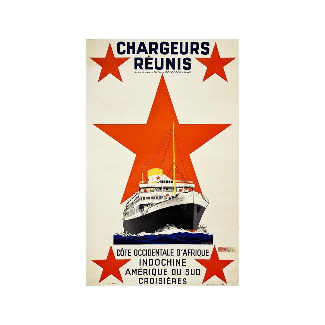 Circa 1930 Art Deco original poster de Sandy-Hook - Chargeurs Réunis - Print de Sandy Hook (Georges Taboureau)