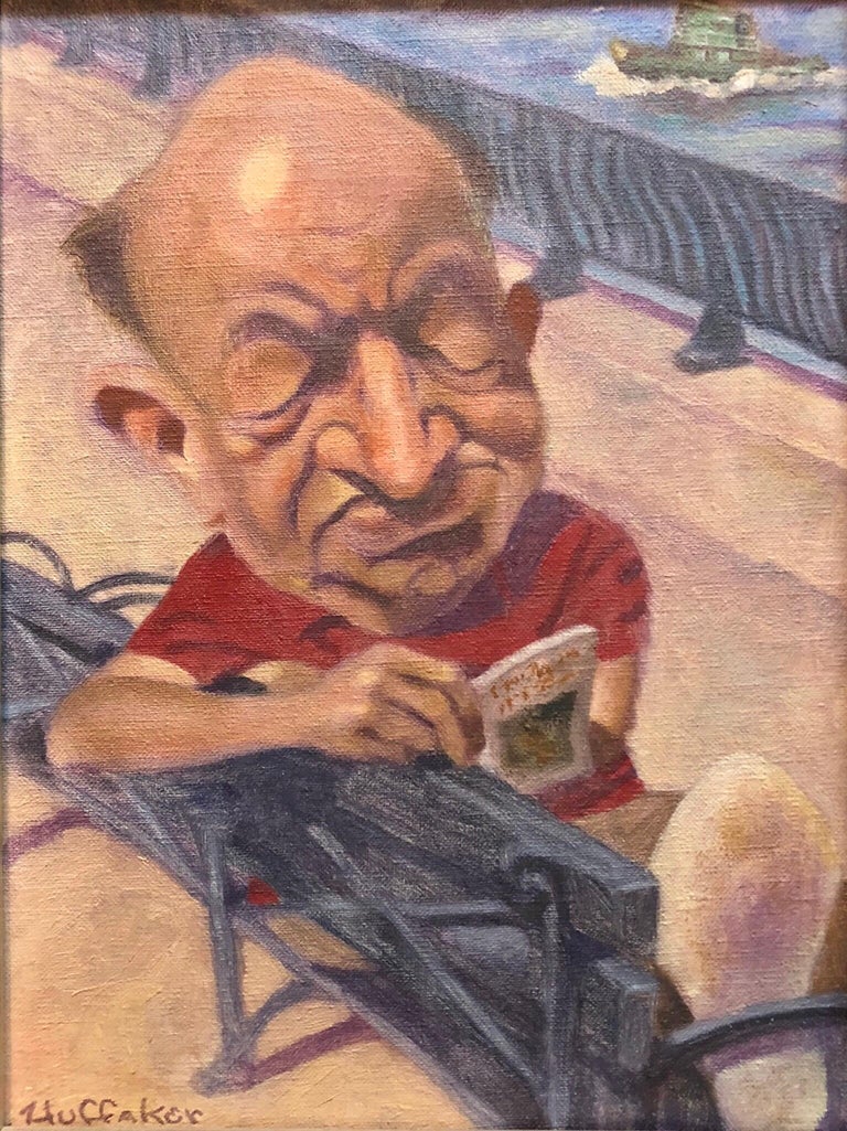 Oil Painting by Well Known Cartoonist and Illustrator Upper East Side, Manhattan - Brown Portrait Painting by Sandy Huffaker