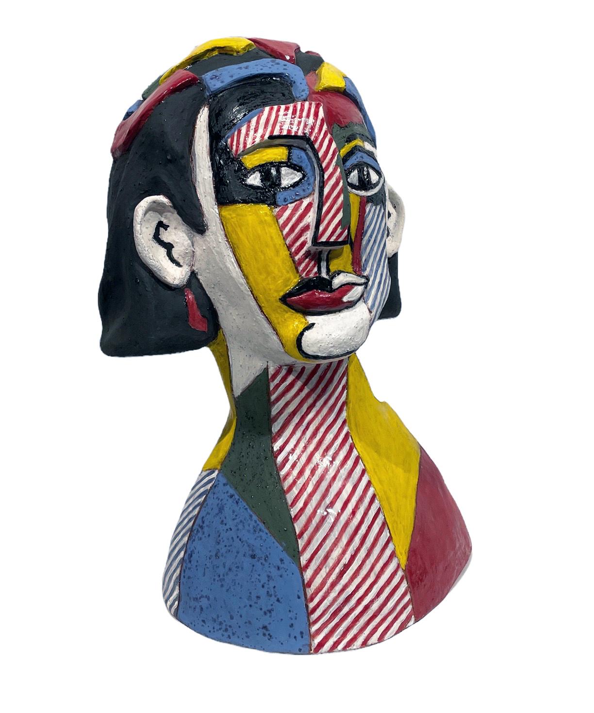 Lichtenstein's Portrait of a Woman - Ode to Roy Lichtenstein, Hand Built Ceramic - Sculpture by Sandy Kaplan