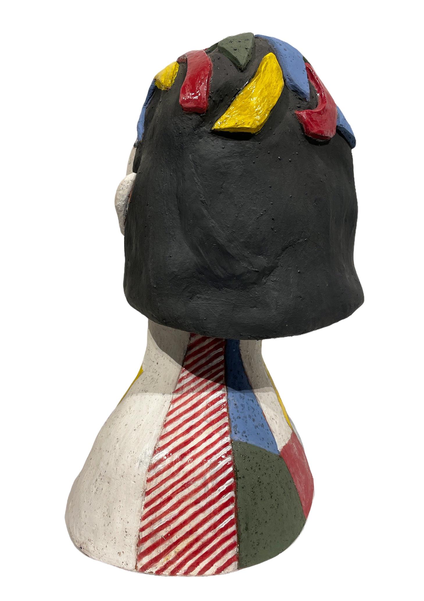 Lichtenstein's Portrait of a Woman - Ode to Roy Lichtenstein, Hand Built Ceramic - Beige Figurative Sculpture by Sandy Kaplan