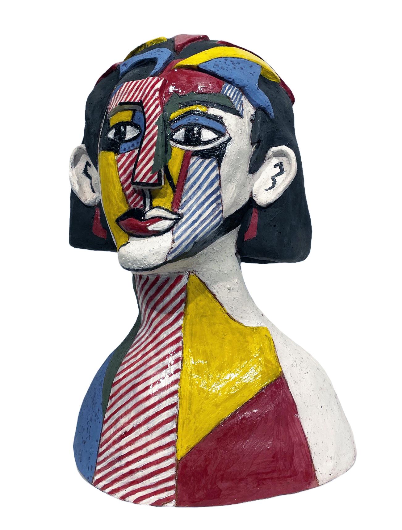 Sandy Kaplan Figurative Sculpture - Lichtenstein's Portrait of a Woman - Ode to Roy Lichtenstein, Hand Built Ceramic