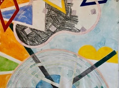 Peinture abstraite moderniste colorée technique mixte faite à la main
