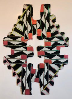 Abstrakter modernistischer farbenfroher Mixed Media-Kunst-Raumteiler mit handgefertigtem, geformtem Papier