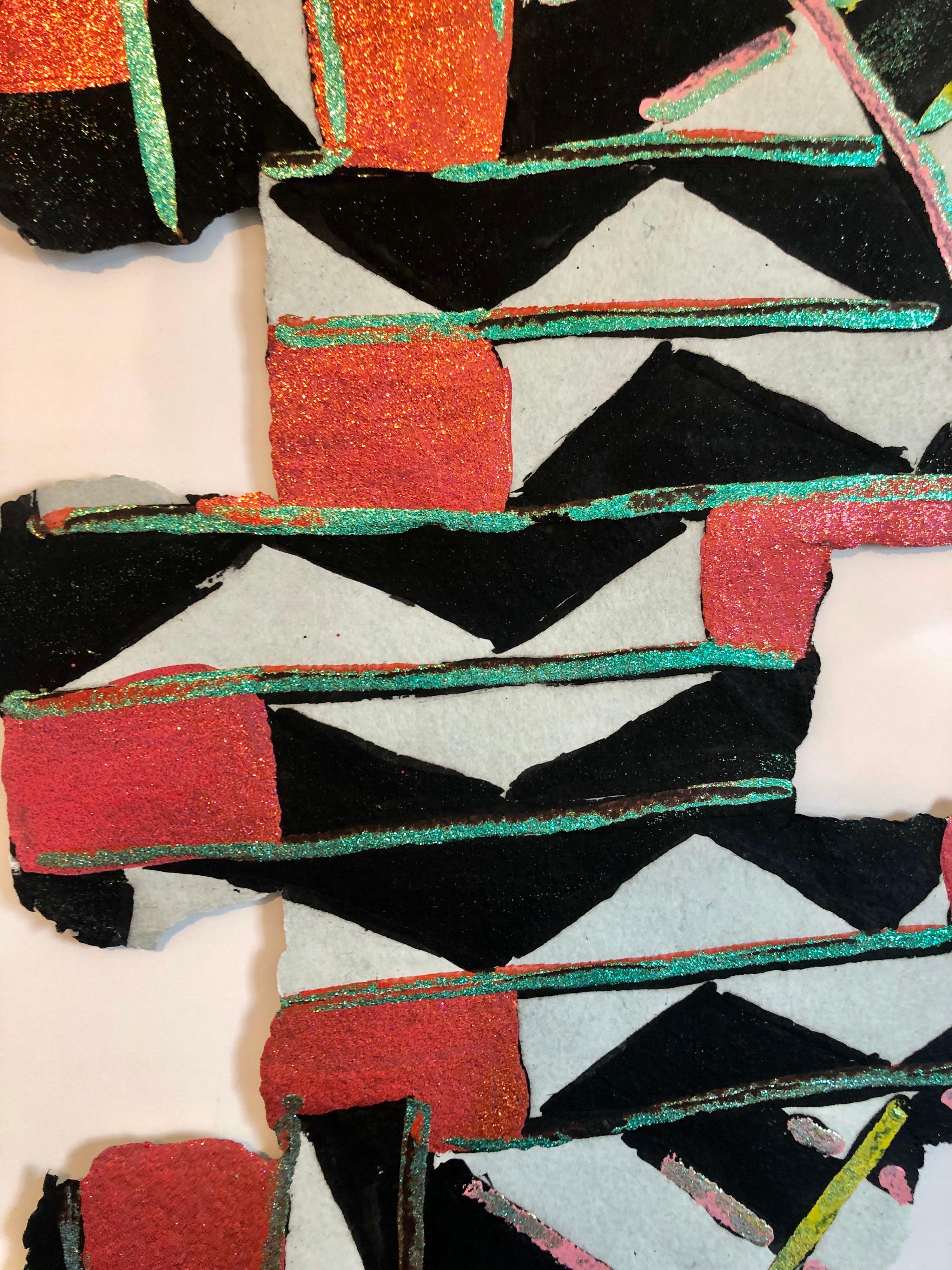 Abstract Modernist Colorful Mixed Media Art Screen-print Handmade Shaped Paper - Beige Abstract Print by Sandy Kinnee