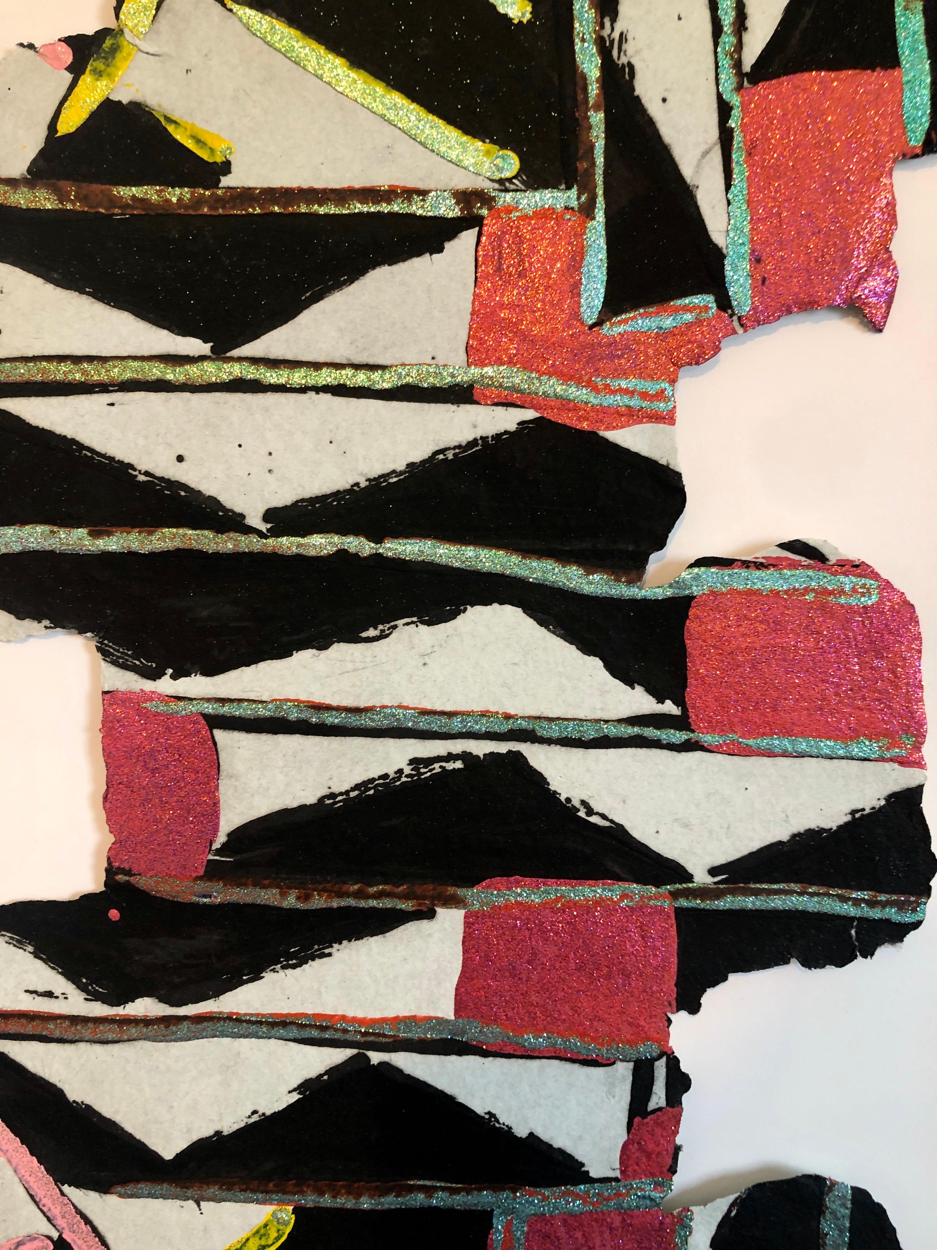 Title: Guide
32 color screenprint on 100% rag handmade, shaped deckle edged paper. with applied glitter.
hand signed in pencil, stamped and numbered from edition of 33.

Sandy Kinnee is known for paper making, printmaking and collage.
Sandy Kinnee