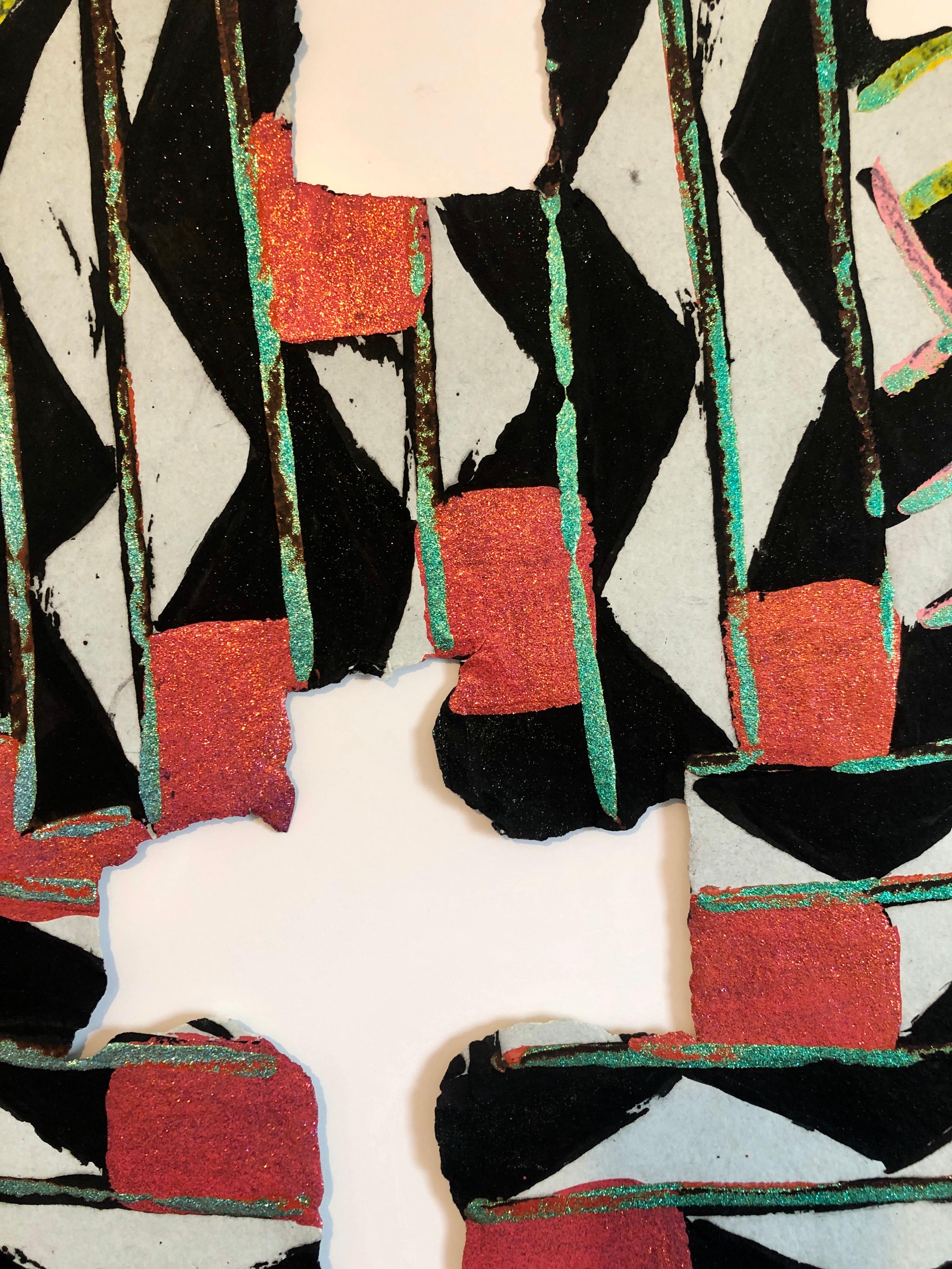 Abstract Modernist Colorful Mixed Media Art Screen-print Handmade Shaped Paper For Sale 1