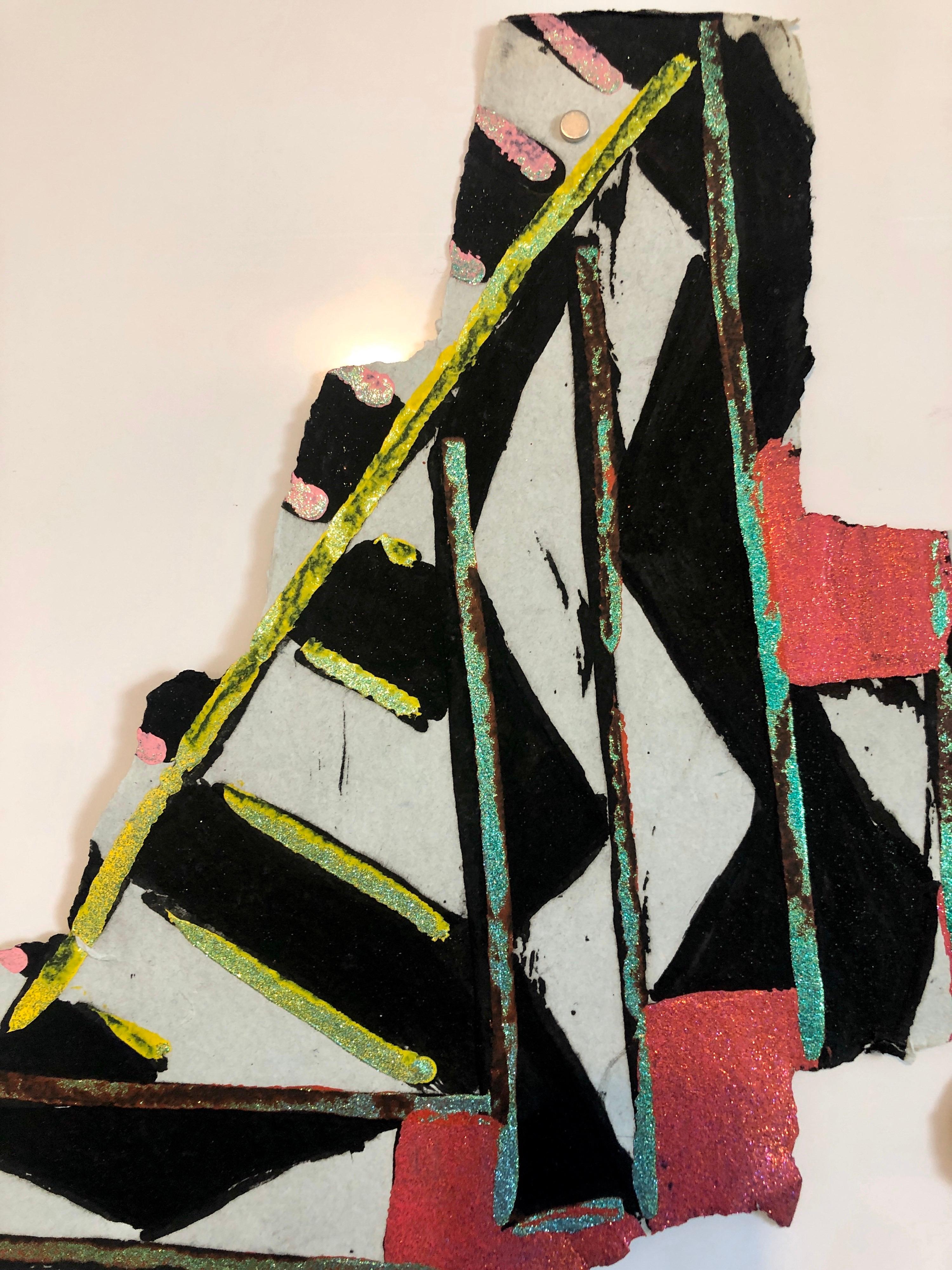 Abstract Modernist Colorful Mixed Media Art Screen-print Handmade Shaped Paper For Sale 2