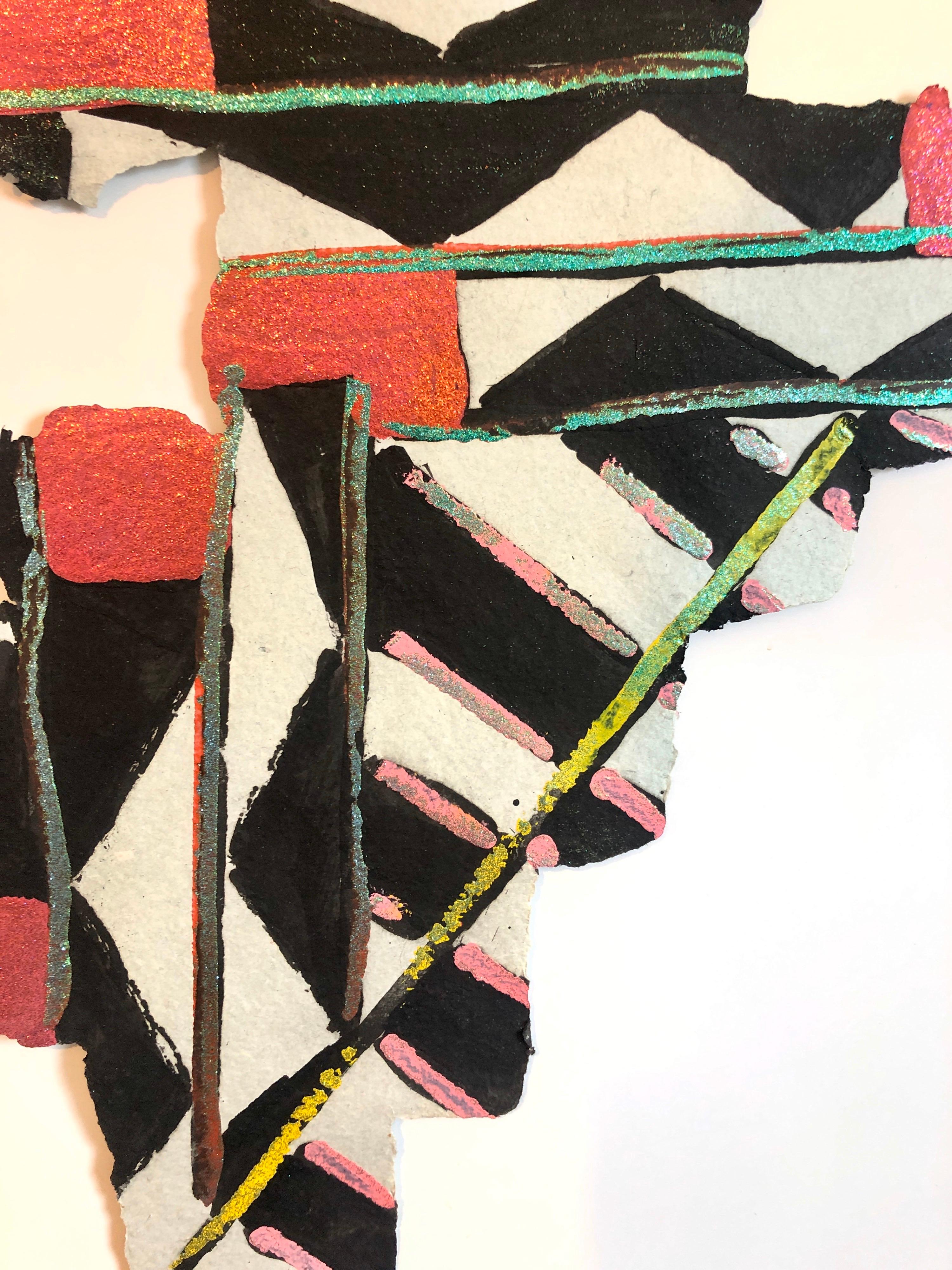 Abstract Modernist Colorful Mixed Media Art Screen-print Handmade Shaped Paper For Sale 3