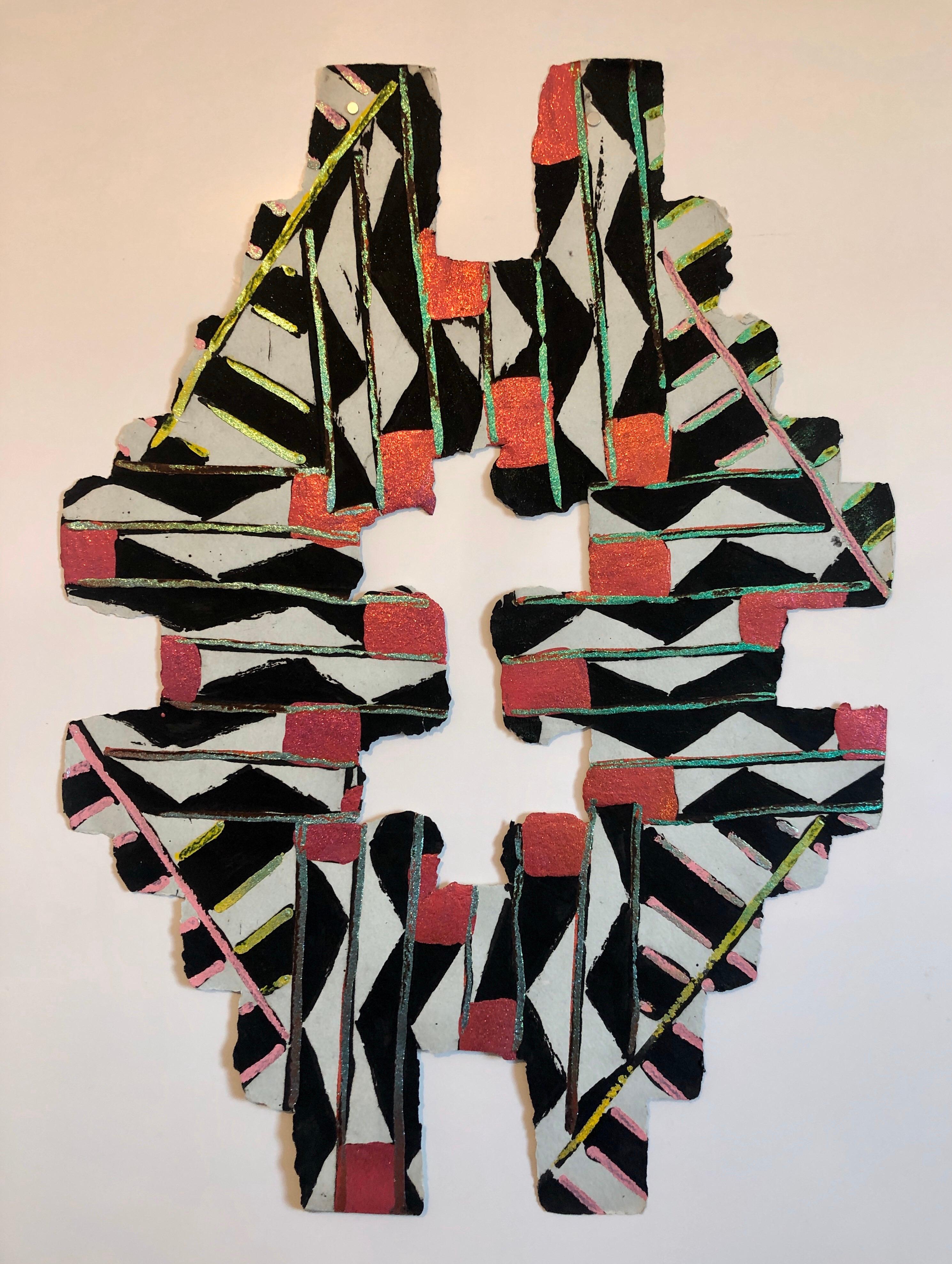 Abstract Modernist Colorful Mixed Media Art Screen-print Handmade Shaped Paper For Sale 4