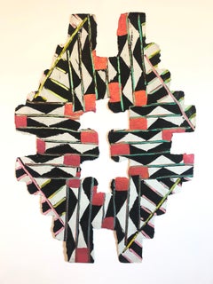 Abstrakter modernistischer farbenfroher Mixed Media-Kunst-Raumteiler mit handgefertigtem, geformtem Papier