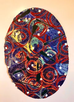 Abstrakter modernistischer farbenfroher Mixed Media-Kunst-Raumteiler auf handgeschöpftem Papier 6/20