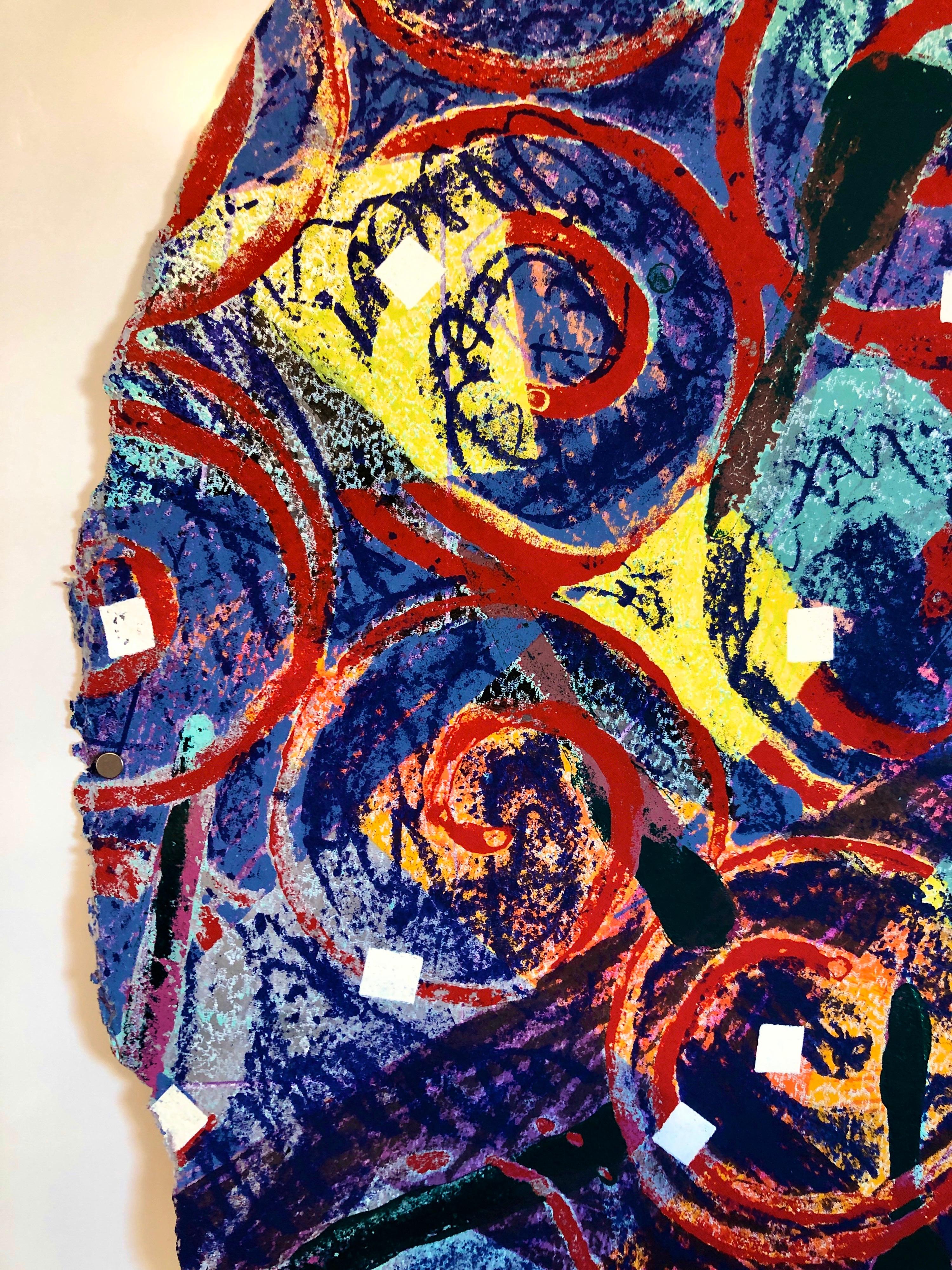 Abstracto Modernista Colorido Arte Mixto Serigrafía sobre Papel Hecho a Mano 6/20 en venta 4