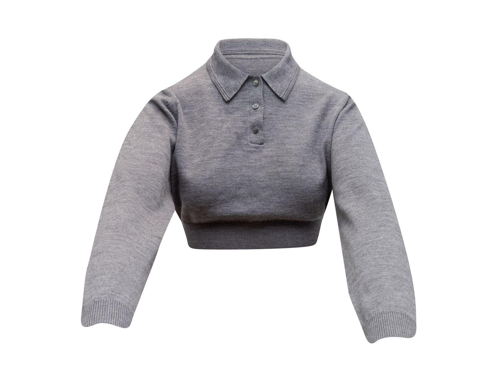 Gray Sandy Liang Grey Cropped Merino Wool Polo Sweater