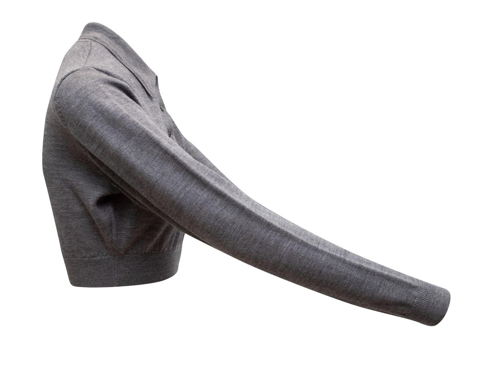 Sandy Liang Grey Cropped Merino Wool Polo Sweater In Good Condition In New York, NY