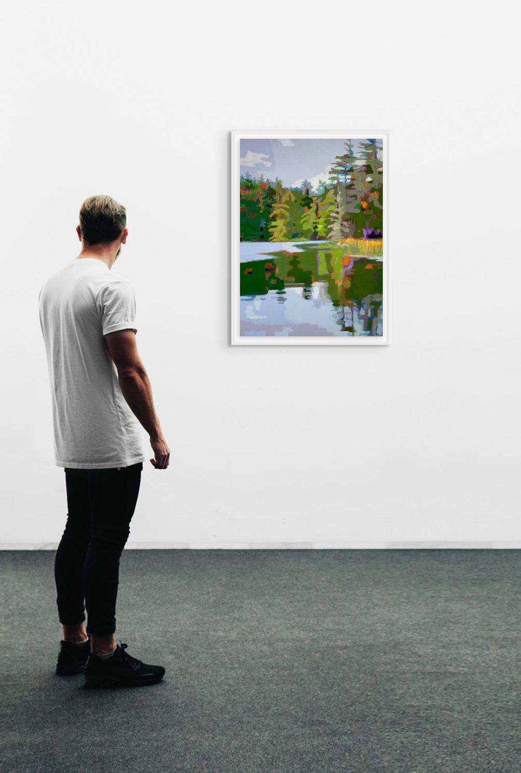 Lingerlin, Contemporary Impressionist Reflective Landscape, 33 x 26 in., framed - Art by Sandy Litchfield