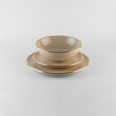 Piatti di sabbia con bordo dorato: Zuppa, portaoggetti, piatto laterale per 4 persone. Fatti a mano in Italia 2024