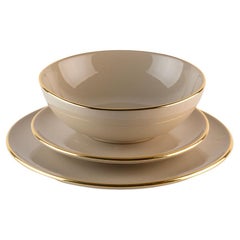 Platos de arena borde dorado: Sopa, soporte, plato auxiliar para 4. Hecho a mano en Italia 2024