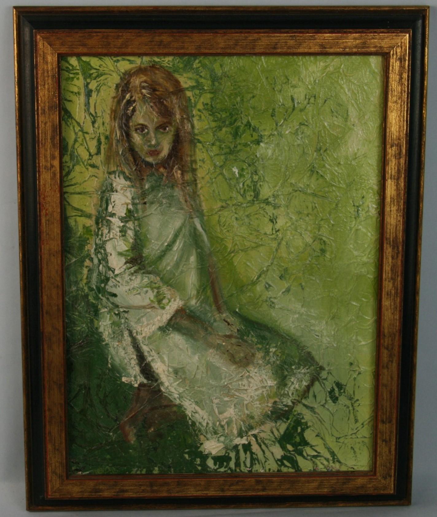 Modern Young Woman Figurative Oil on canvas 1960 - Painting by Sandy Ross