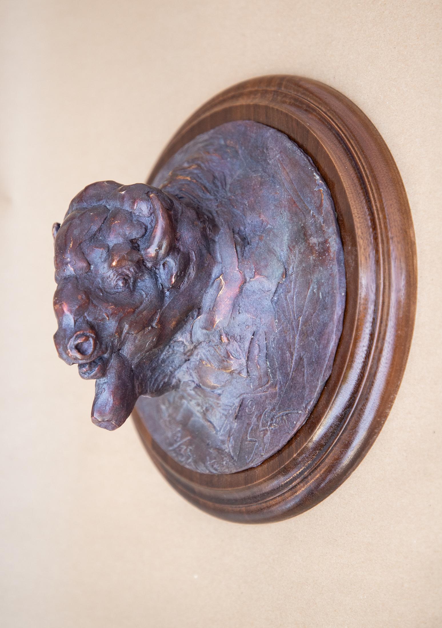 Bison Tondo - Realist Sculpture by Sandy Scott