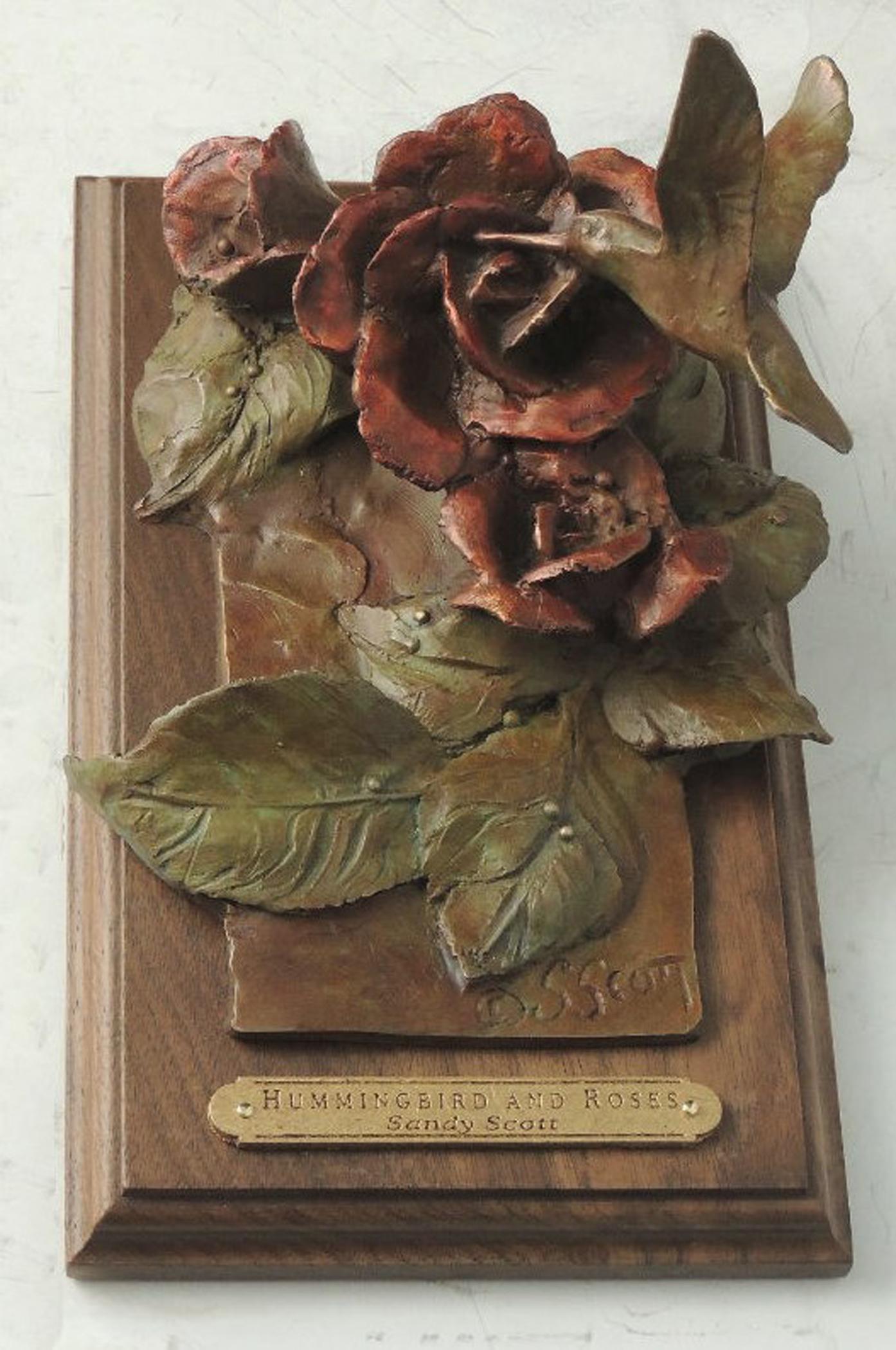 Sandy Scott Still-Life Sculpture - Hummingbird and Rose wall sculpture