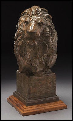 Sandy Scott Bronze Full Round Sculpture Lion Head Original Signed Animal Artwork