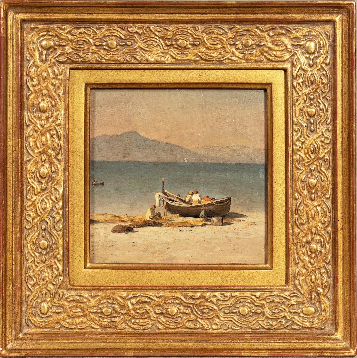 Marina Grande, Capri, avec figurines - Hudson River School Painting par Sanford Robinson Gifford