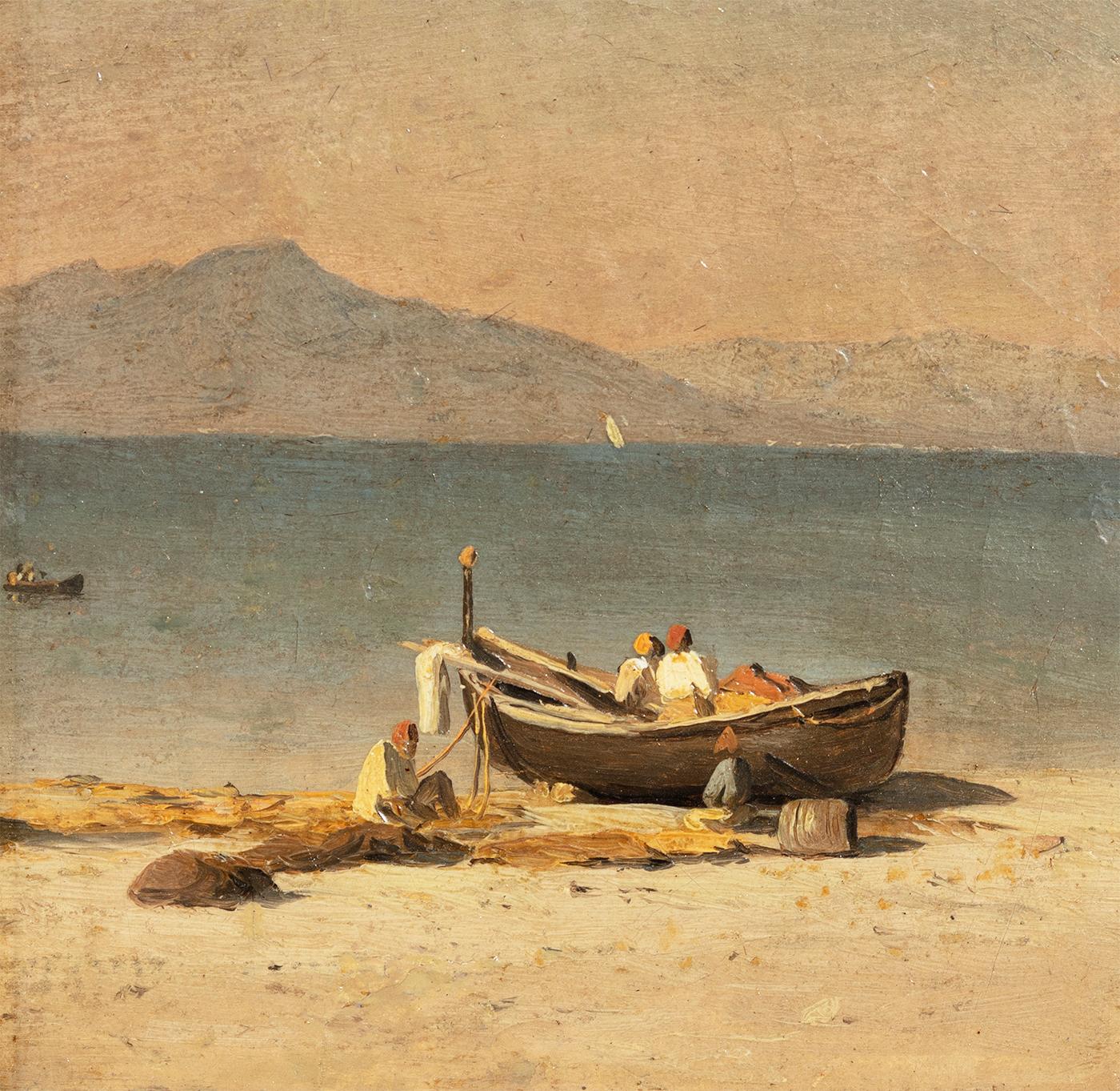 Marina Grande, Capri, with Figures - Painting by Sanford Robinson Gifford