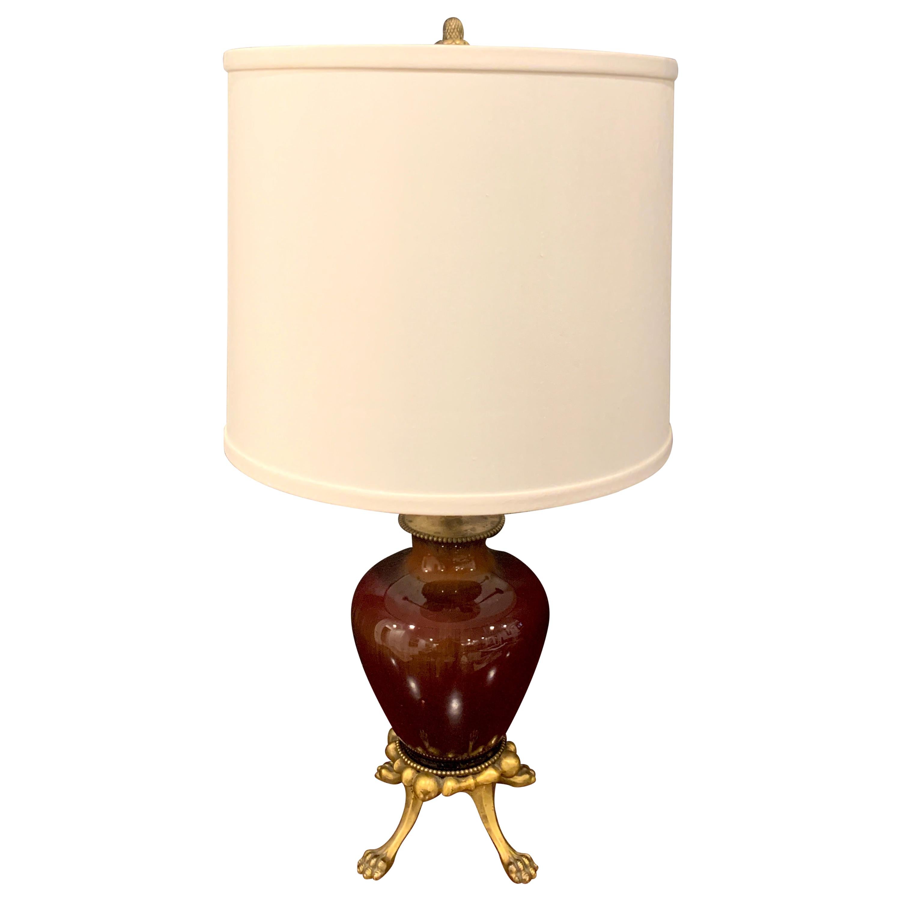 Sang de Boeuf, Ormolu Mounted Vase, by Rookwood 1936, now as a Lamp, Dark Glaze For Sale