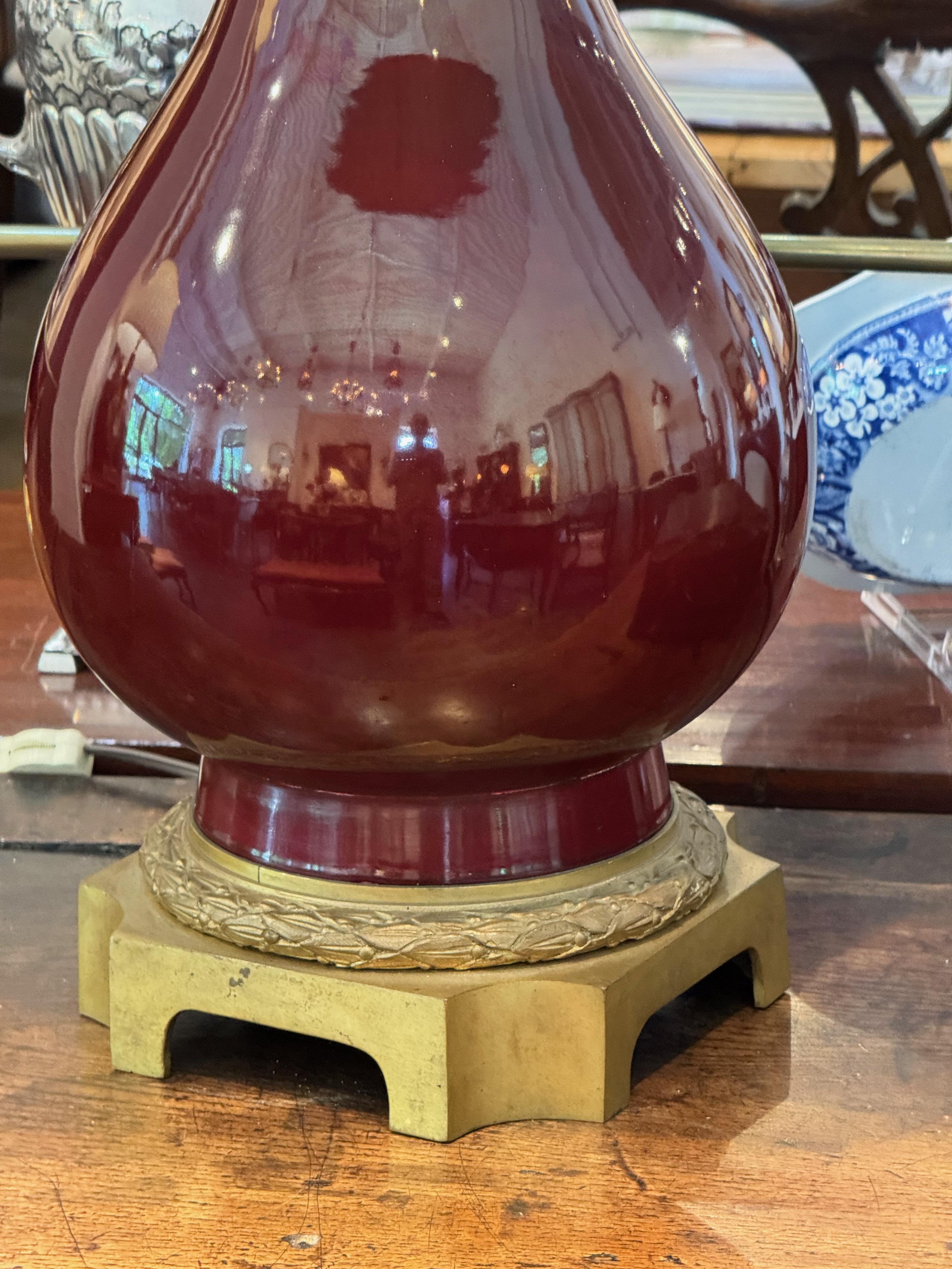 Sang De Boeuf Glazed Lamp on Brass Base For Sale 1