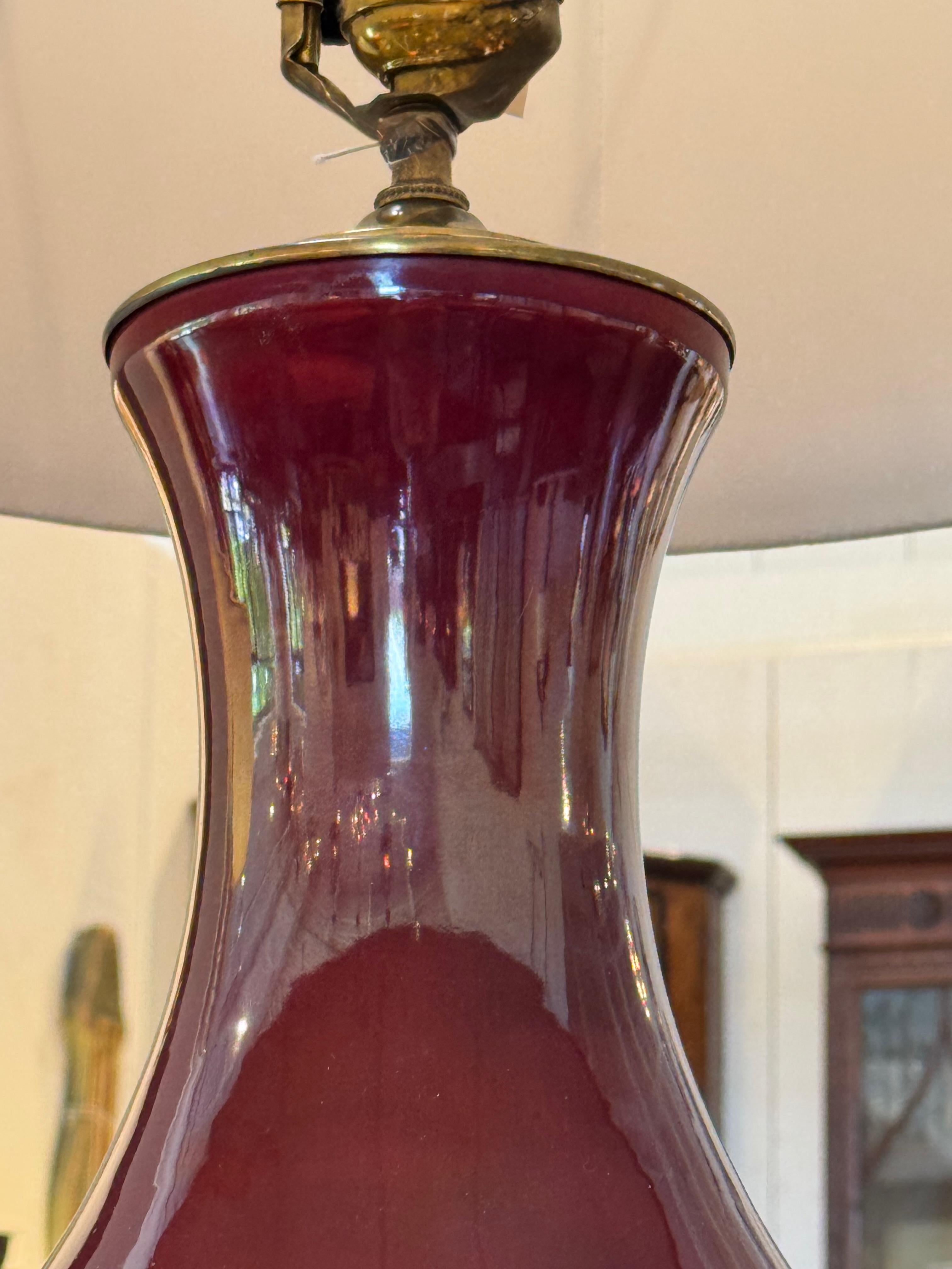 Sang De Boeuf Glazed Lamp on Brass Base For Sale 2