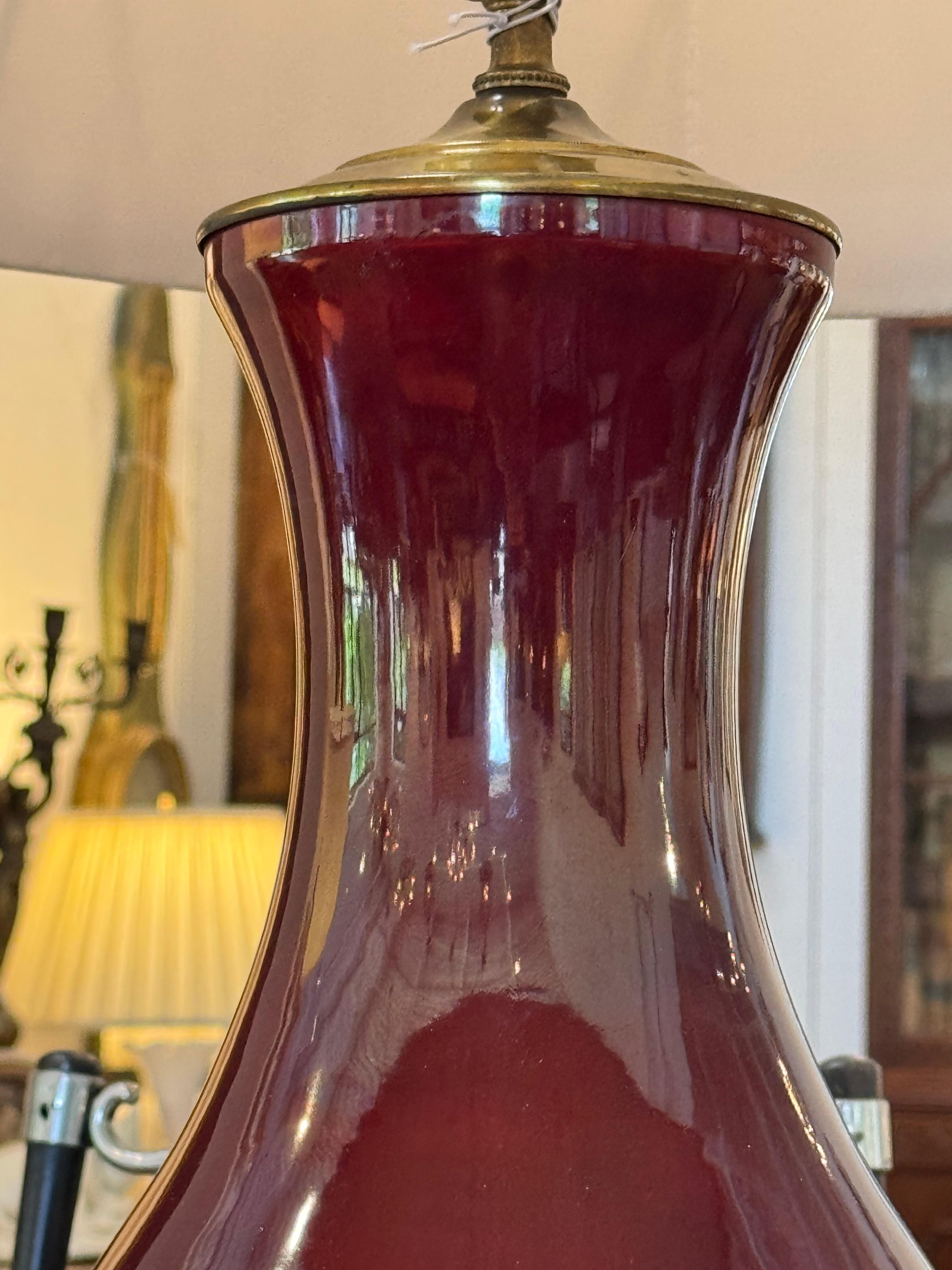 Sang De Boeuf Glazed Lamp on Brass Base For Sale 3
