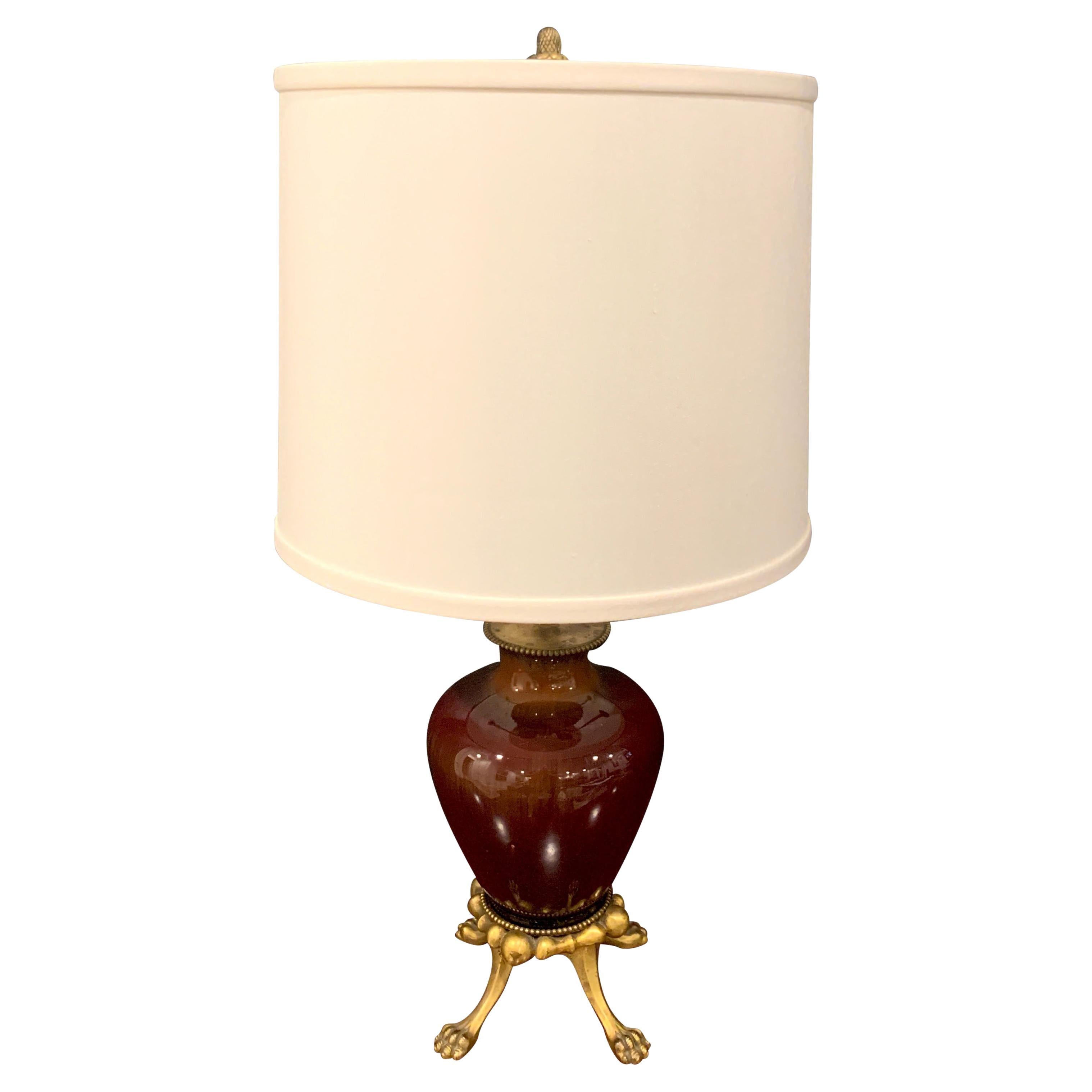 Sang De Boeuf, Ormolu Mounted Vase, by Rookwood 1936, Now as a Lamp, Dark Glaze For Sale