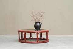 'Sang de Boeuf' Red Lacquered Bamboo and Glass Coffee Table Mid 20th Century