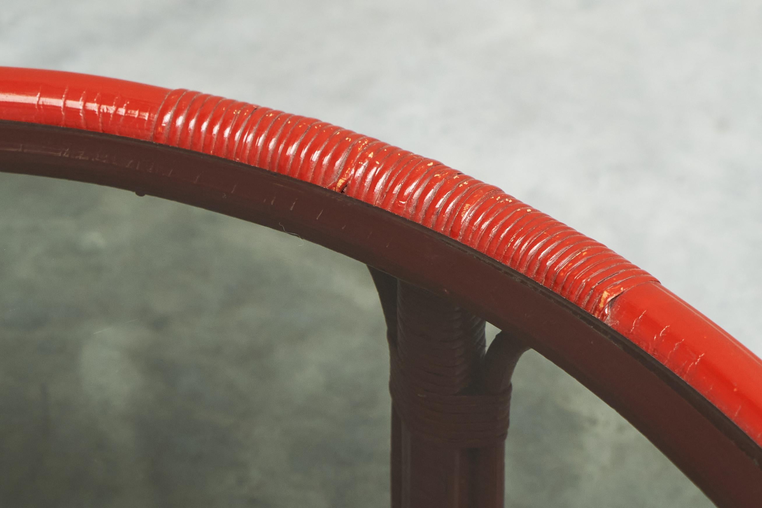'Sang de Boeuf' Red Lacquered Bamboo and Glass Coffee Table Mid 20th Century For Sale 2