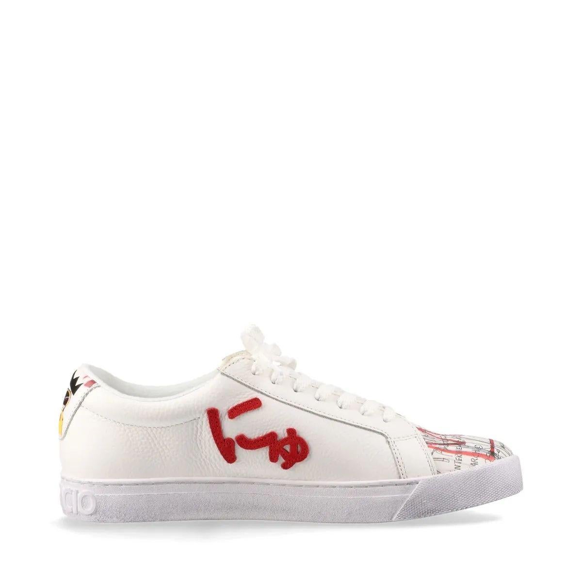 Grigio Sangacio x Basquiat Sneaker in pelle bianca in edizione limitata in vendita