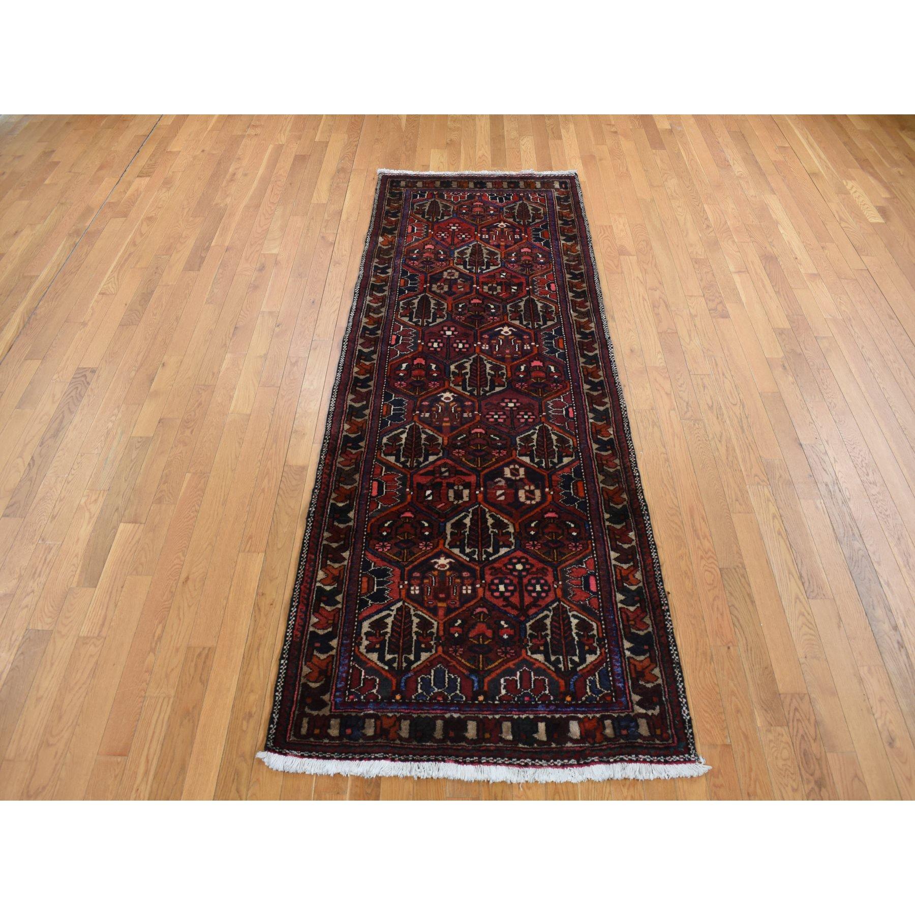 Medieval Sangria Red Hand Knotted Vintage Persian Bakhtiari Pure Wool Wide Runner Rug For Sale