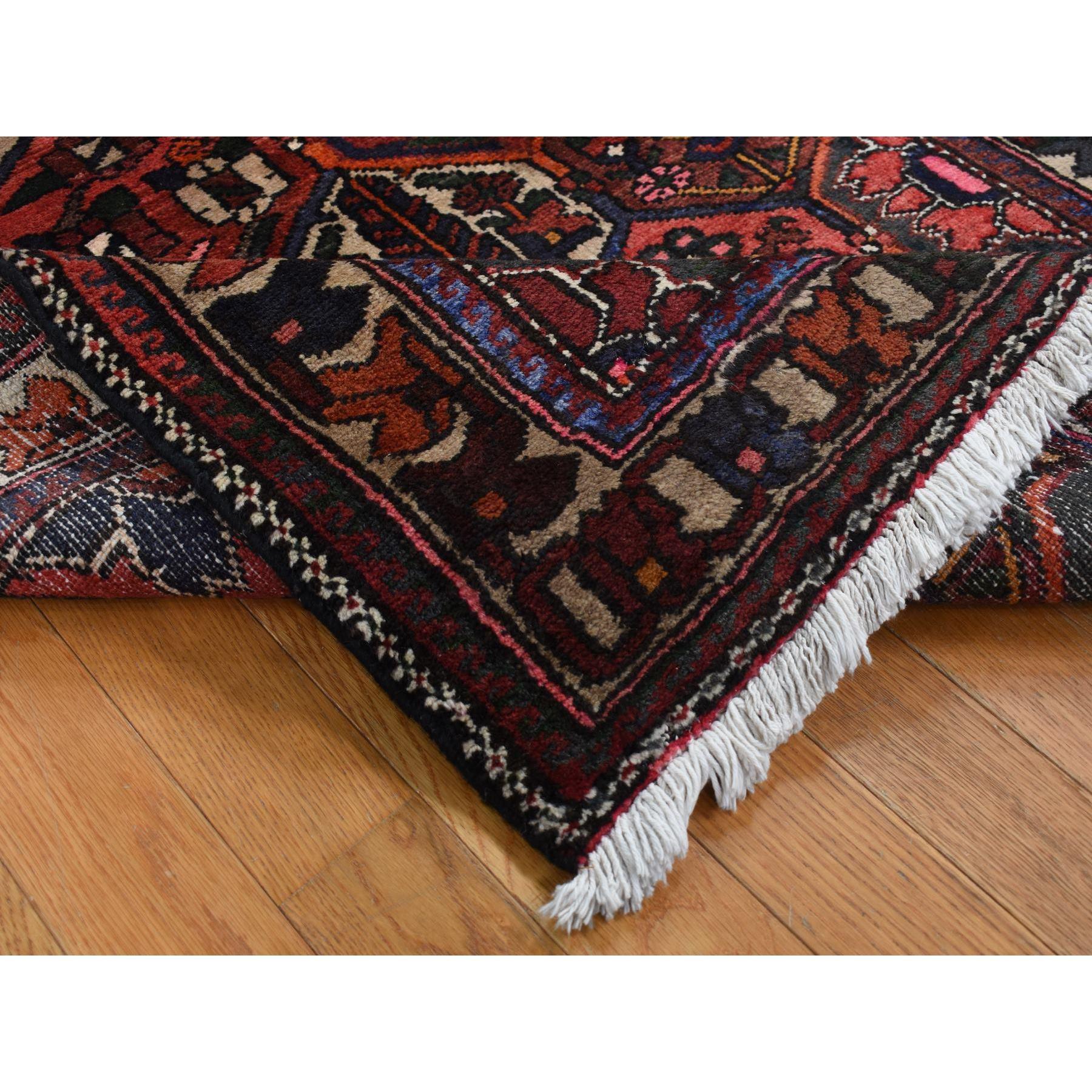 Hand-Knotted Sangria Red Hand Knotted Vintage Persian Bakhtiari Pure Wool Wide Runner Rug For Sale