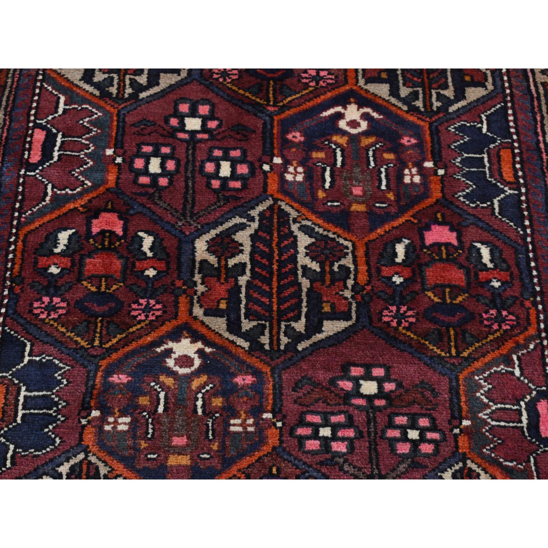Mid-20th Century Sangria Red Hand Knotted Vintage Persian Bakhtiari Pure Wool Wide Runner Rug For Sale