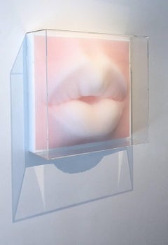 Pink Lips - Straws, acrylic painted backing, plexiglas