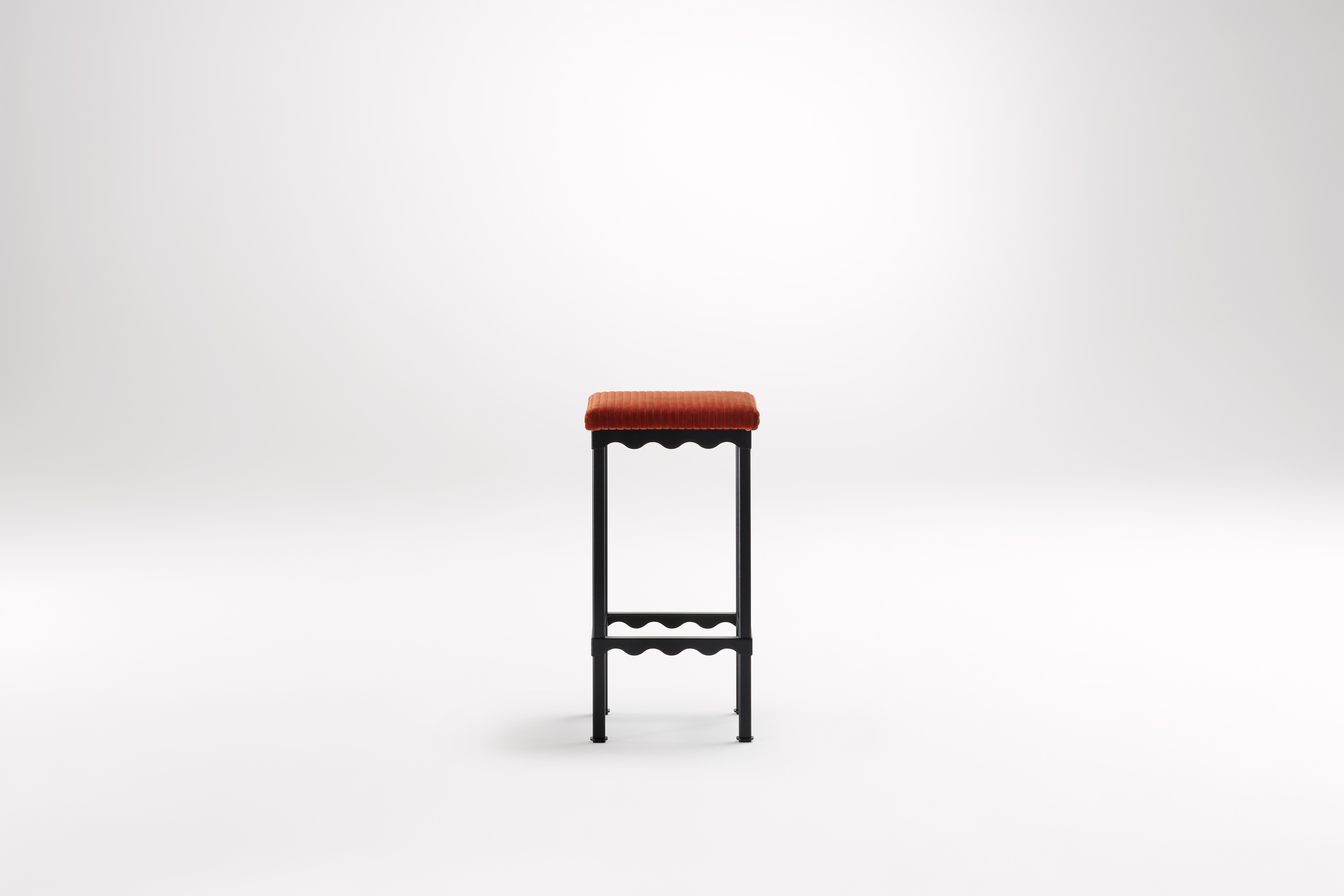 Sanguine Bellini High Stool by Coco Flip
Dimensions: D 34 x W 34 x H 65/75 cm
Materials: Timber / Stone tops, Powder-coated steel frame. 
Weight: 8kg
Frame Finishes: Textura Black.

Coco Flip is a Melbourne based furniture and lighting design