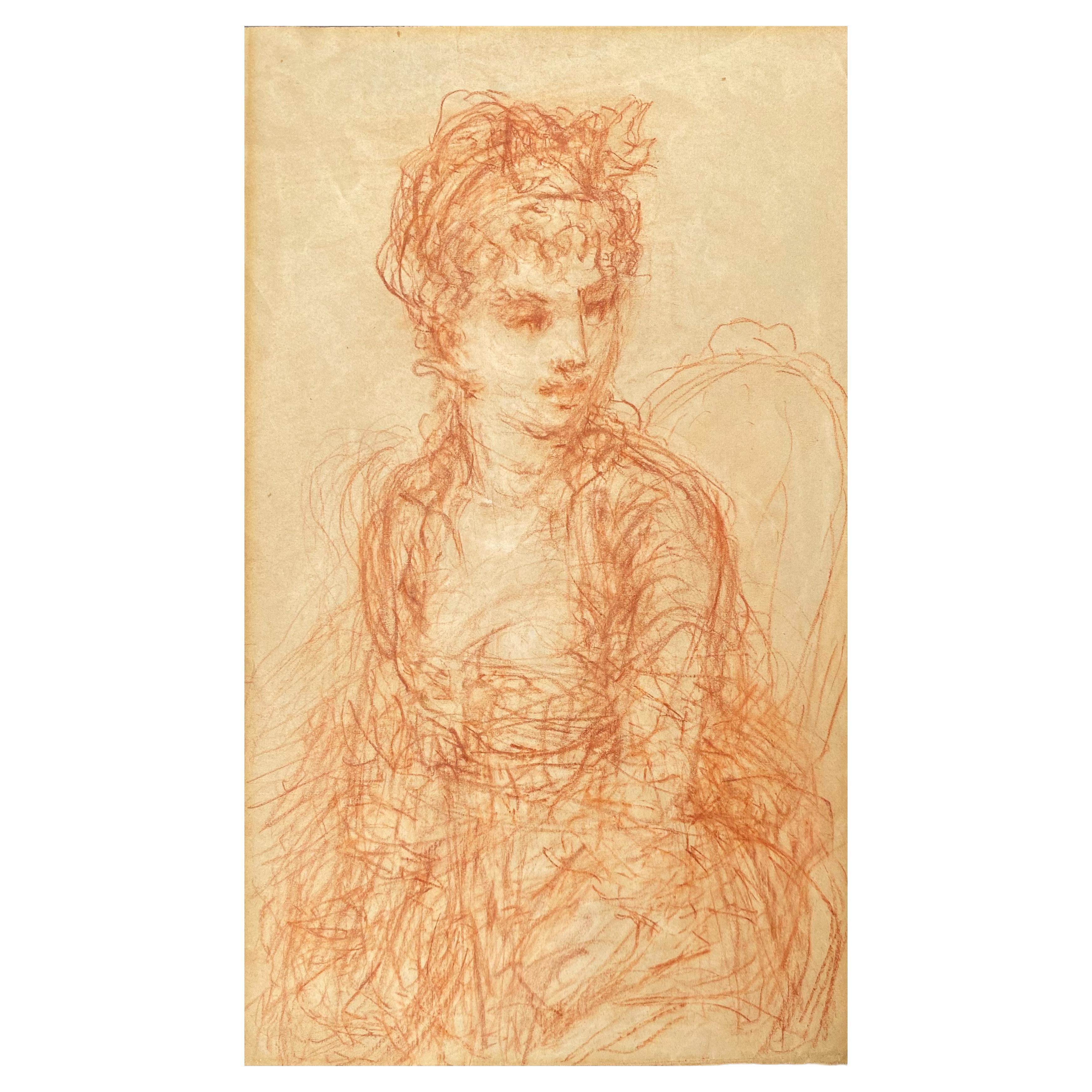 Sanguine Portrait of a Woman Napoleon I Period Early 19th Century