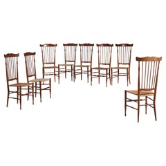 Ensemble de 8 chaises de salle à mangerColoniale à dossier haut Sanguineti  - Chiavari, Italie, années 1960