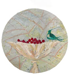 Berries and a bird , 50 cm, oil on canvas