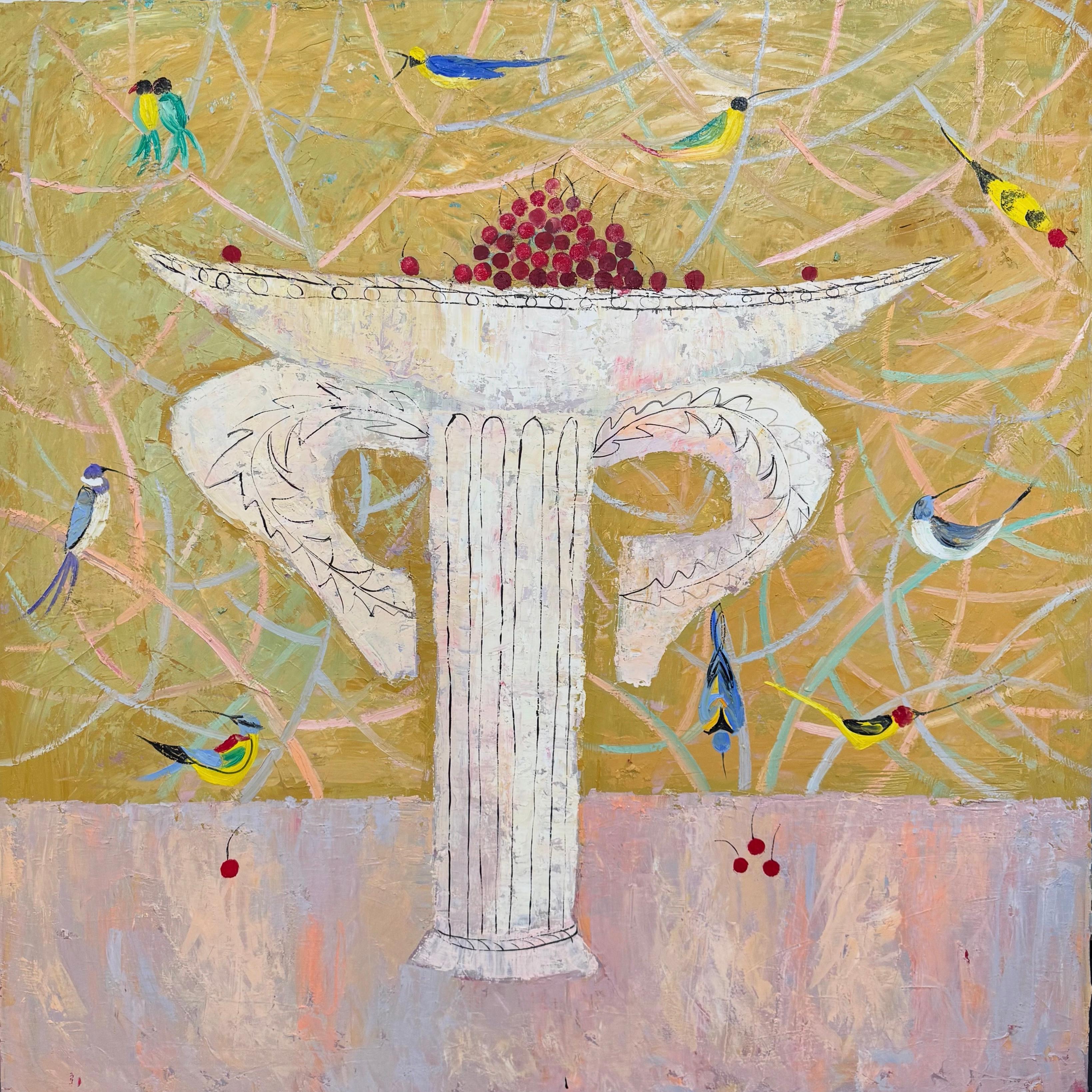 Birds, 110x110 cm, oil on canvas - Art by  Sanjar Djabbarov